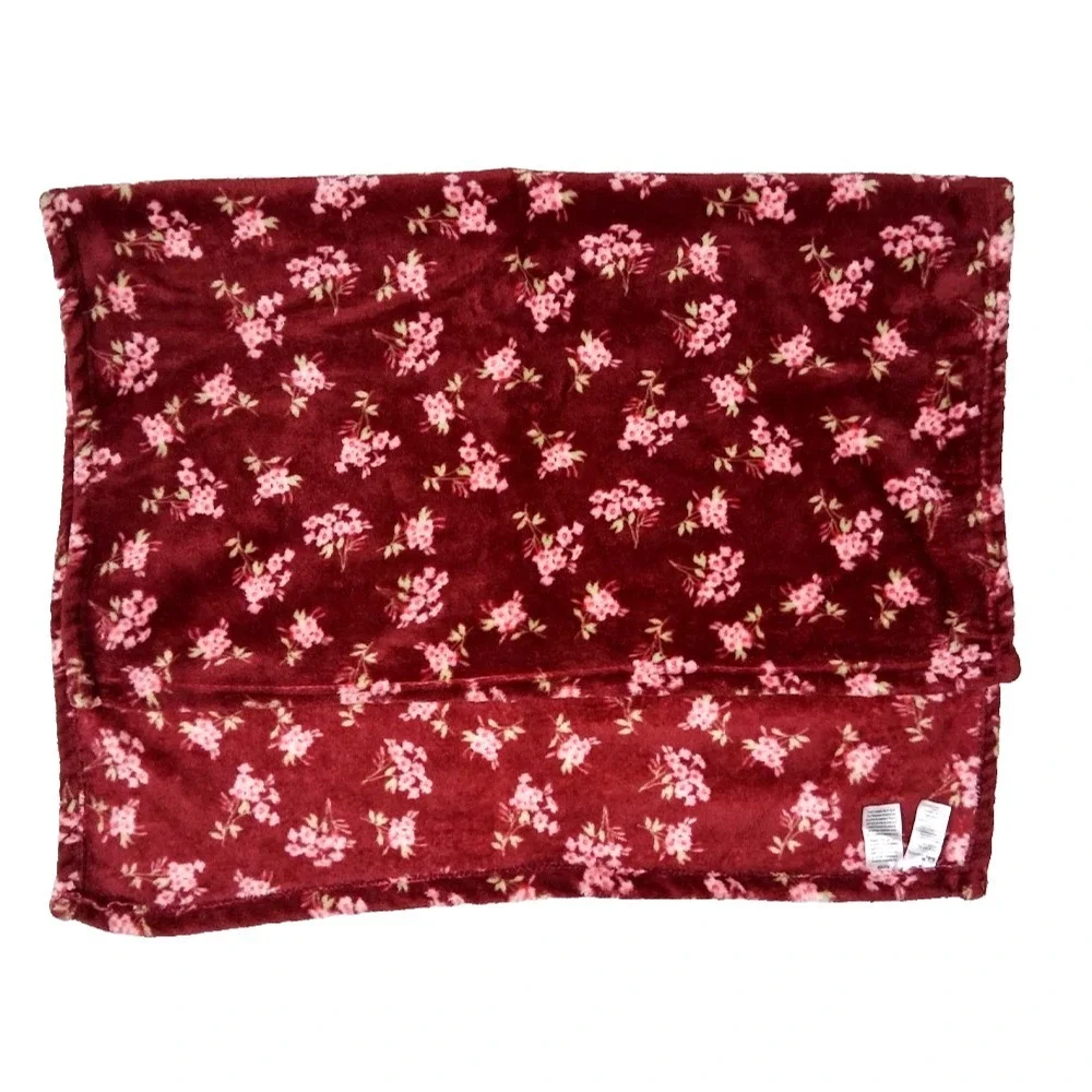 Baby Starters Girl Red Floral Blanket Plush Soft Fleece Lovey 30x40 Pink Flower